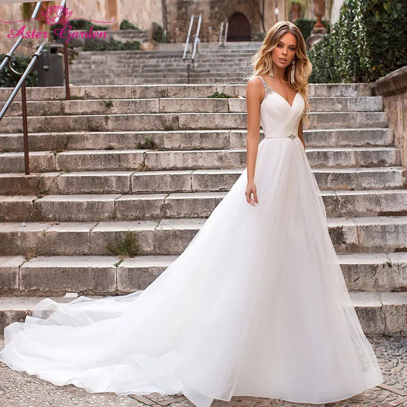 2023 Elegant Tulle Bridal Gown Spaghetti Straps Wedding Dress for Beach African Weddings Plus Size Vestido De Noiva Good Vibrations