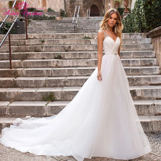 2023 Elegant Tulle Bridal Gown Spaghetti Straps Wedding Dress for Beach African Weddings Plus Size Vestido De Noiva Good Vibrations