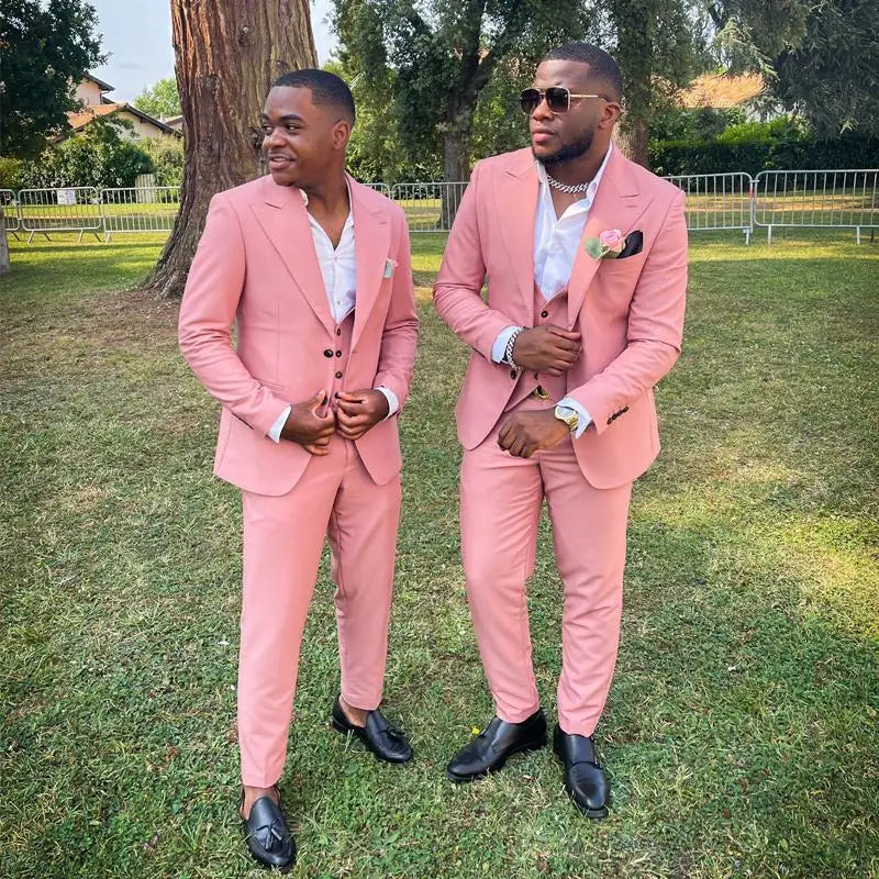 Custom Made Men Suits Rose Gold Groom Tuxedos Peak Lapel Groomsmen 3 Pieces Set ( Jacket + Pants + Vest + Bow Tie ) D411 Good Vibrations