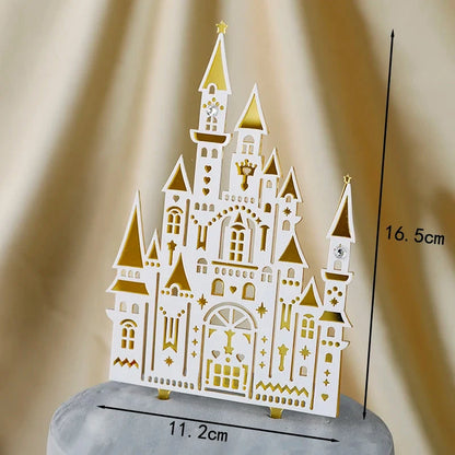 Happy Wedding  Anniversary Gold Castle Acrylic Cake Toppers  Bride Groom Mr Mrs Wedding Diamond Ring Cake Supplies Decoration Good Vibrations