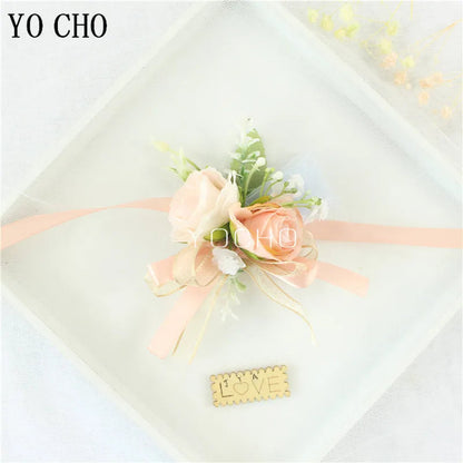 Wedding Groom Boutonniere Bride Bridesmaid Women Hand Wrist Flower Silk Rose Boutonniere Buttonhole for Marriage Party Flower Good Vibrations