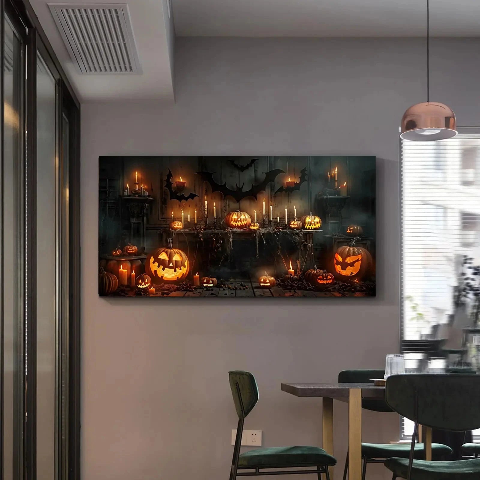 Spooky Halloween Scene Canvas Wall Art: Pumpkins, Bats & Candles Ideal Seasonal Spooky Decor Perfect for Halloween Home Decor Good Vibrations