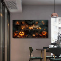 Spooky Halloween Scene Canvas Wall Art: Pumpkins, Bats & Candles Ideal Seasonal Spooky Decor Perfect for Halloween Home Decor Good Vibrations