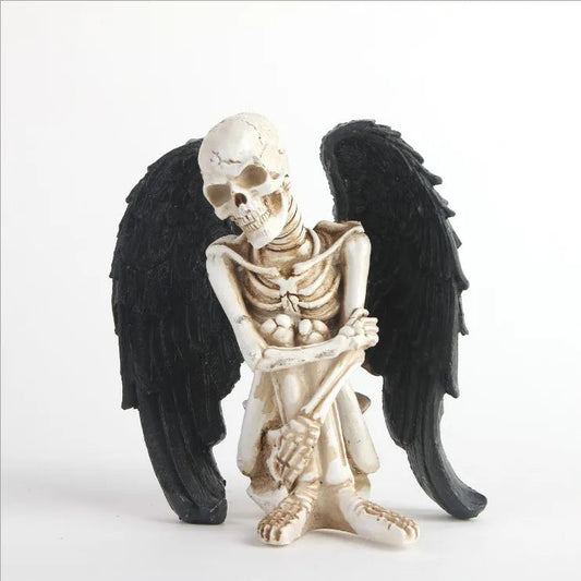 Resin 3D Skeleton Model Skull with Dark Wing Figurine for Halloween Decor Good Vibrations
