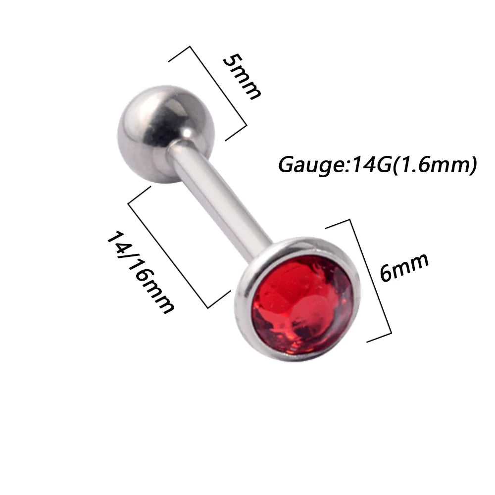 1PC Anti-Allergy Surgical Steel Tongue Rings Women Flat Zircon Piercing Tongue Barbells Piercing Body Jewelry 14g Good Vibrations