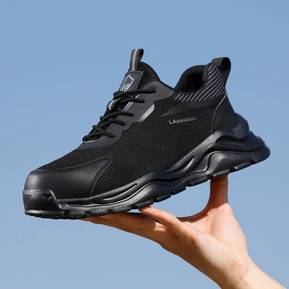 Lanoudun Assembly Line Safety Shoes For Men Black Steel Toe Puncture Resistant EN Standard Cap Microfiber Good Vibrations