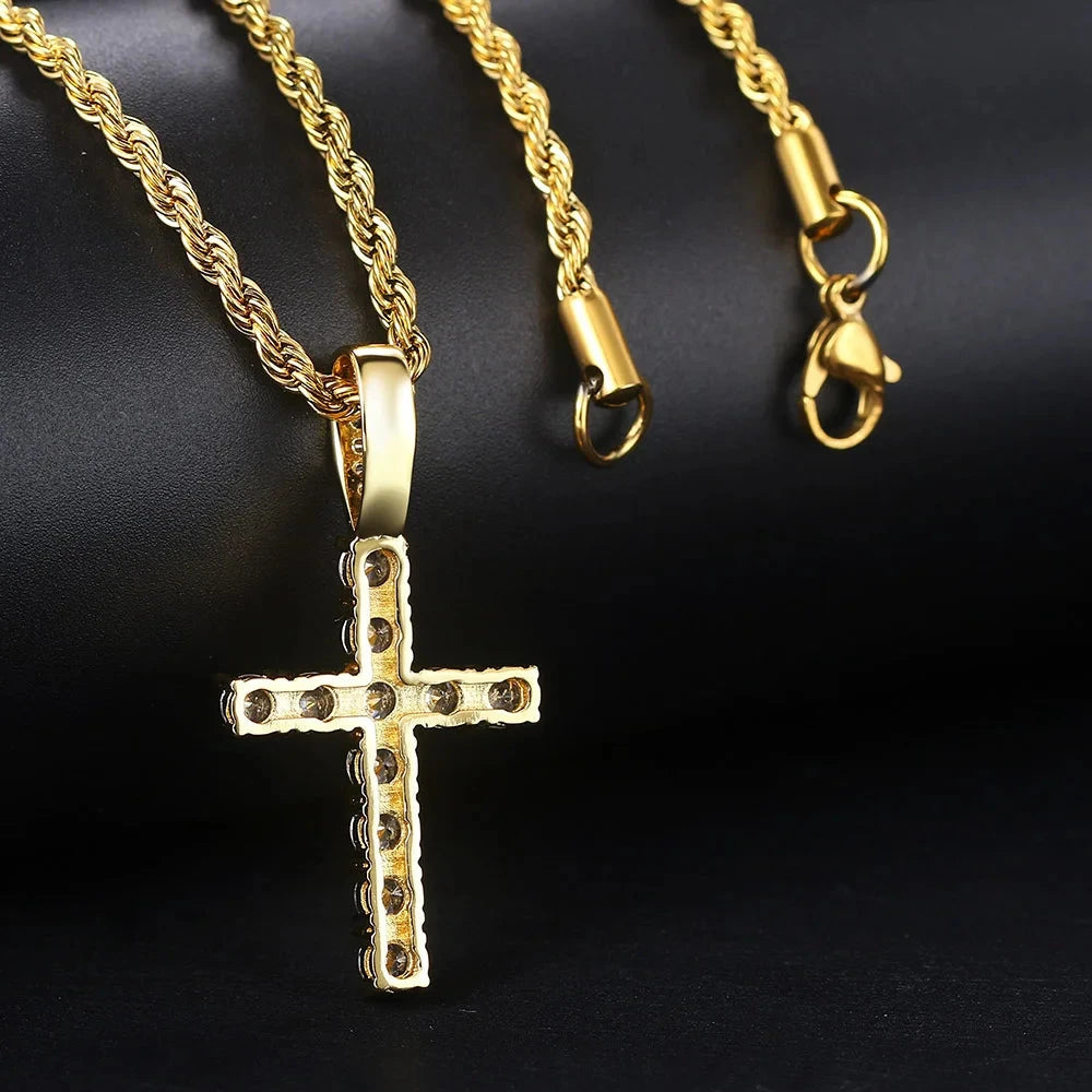 Hiphop Cross Pendant Necklace For Women Jewelry Female Statement Men Iced Out Chain Wholesale Gold Color Homme Jewellery HP003 Good Vibrations