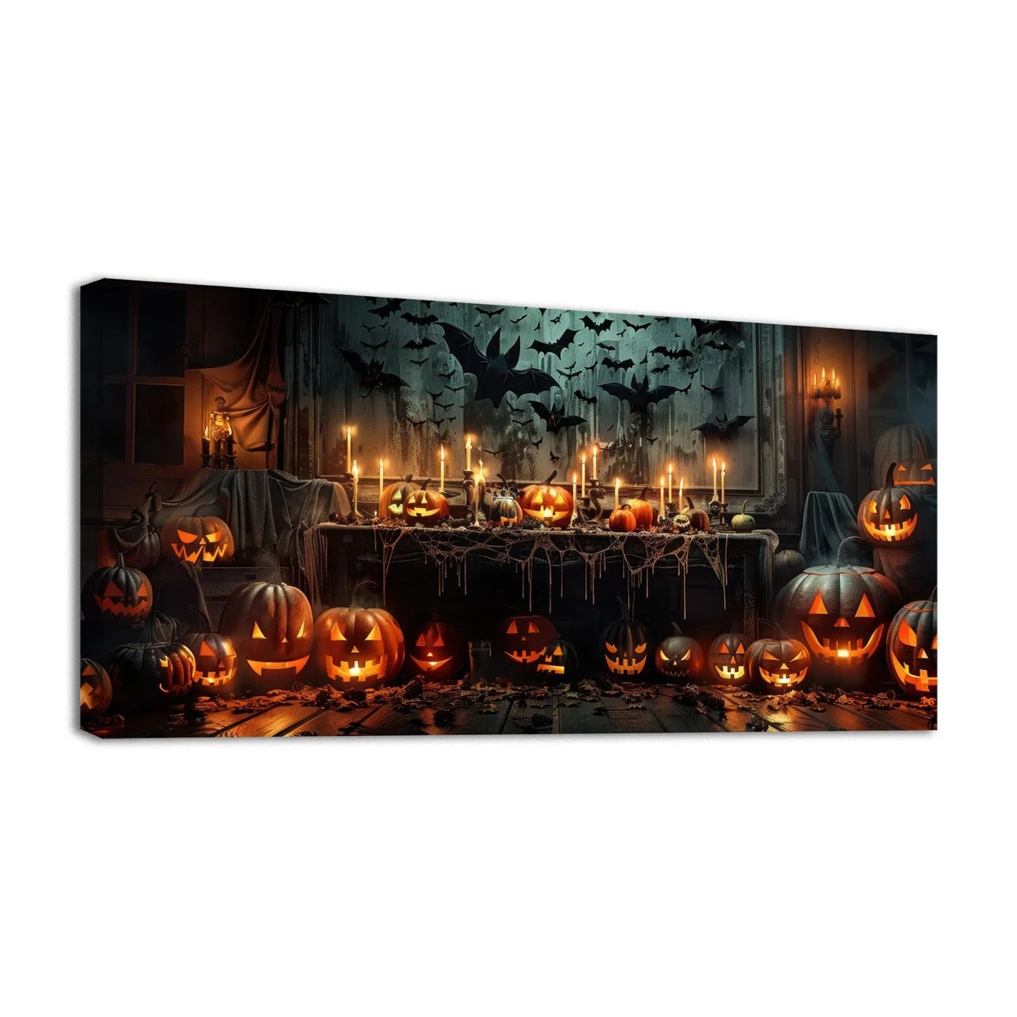 Spooky Halloween Scene Canvas Wall Art: Pumpkins, Bats & Candles Ideal Seasonal Spooky Decor Perfect for Halloween Home Decor Good Vibrations