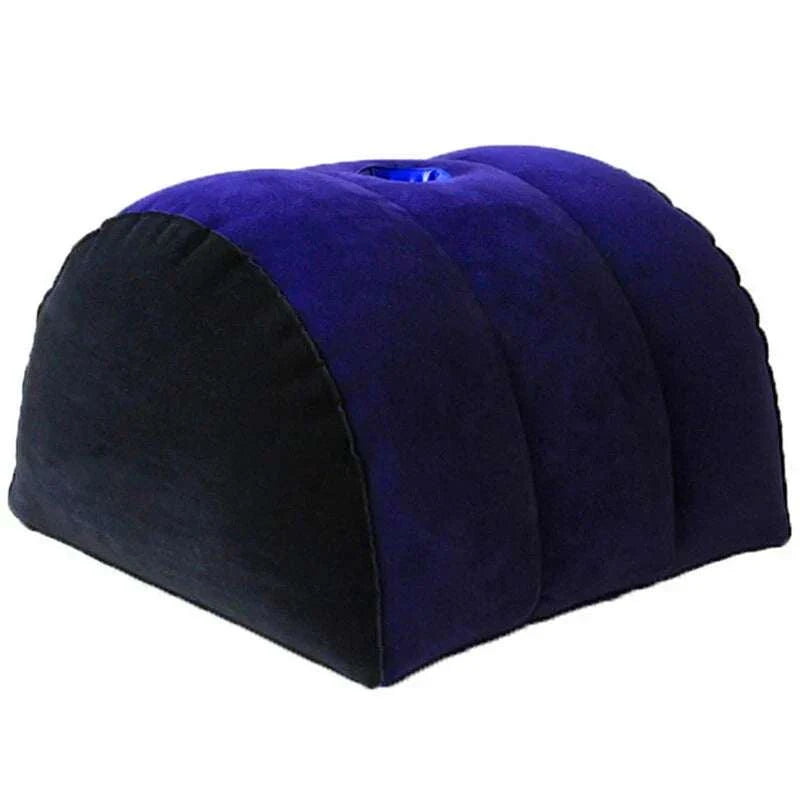 Inflatable wedge pillow for adult erotic games and positions.