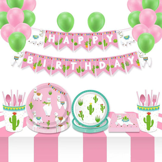 Llama Party Disposable Tableware Cartoon Cactus Alpaca Paper Plates Cups Kids Birthday Party Decoration Baby Shower Supplies Good Vibrations