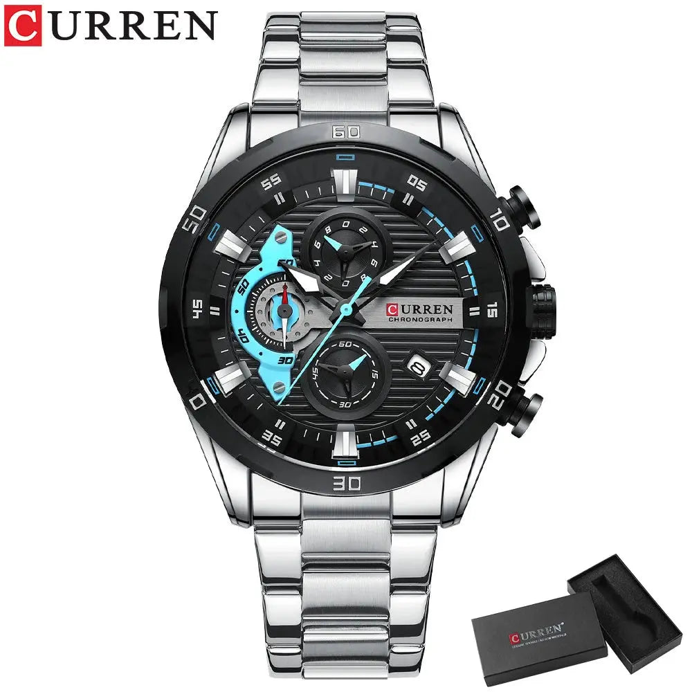 CURREN Stainless Steel Watches for Mens Creative Fashion Luminous Dial with Chronograph Clock Male Casual Wristwatches Good Vibrations
