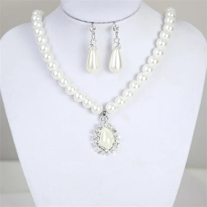 Pearl Jewelry Set for Women Water Drop Dangle Earrings Crystal Pendants Imitation Pearl Beads Necklaces femme brincos e colares Good Vibrations Adult Super Store