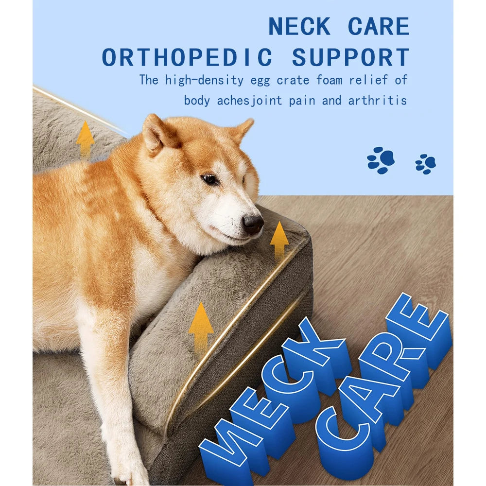 Small Dog Bed Orthopedic Sofa Egg-Crate Foam Waterproof Lining Bottom Grey Removable Washable Cover Pet Cushions Supportive for Good Vibrations