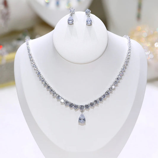 High quality zircon earrings and water drop necklace bridal jewelry set and wedding dress accessories Good Vibrations