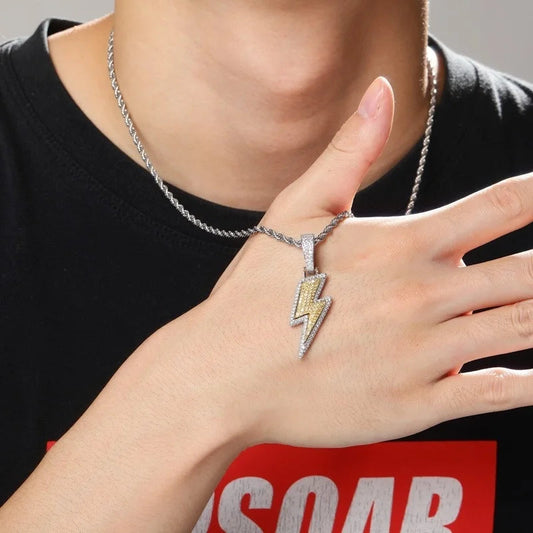 Crystal Charm Necklace Shine Full Zircon Lightning Necklace for Women Men Iced Out Chain Hip Hop Party Jewelry Accessories Good Vibrations
