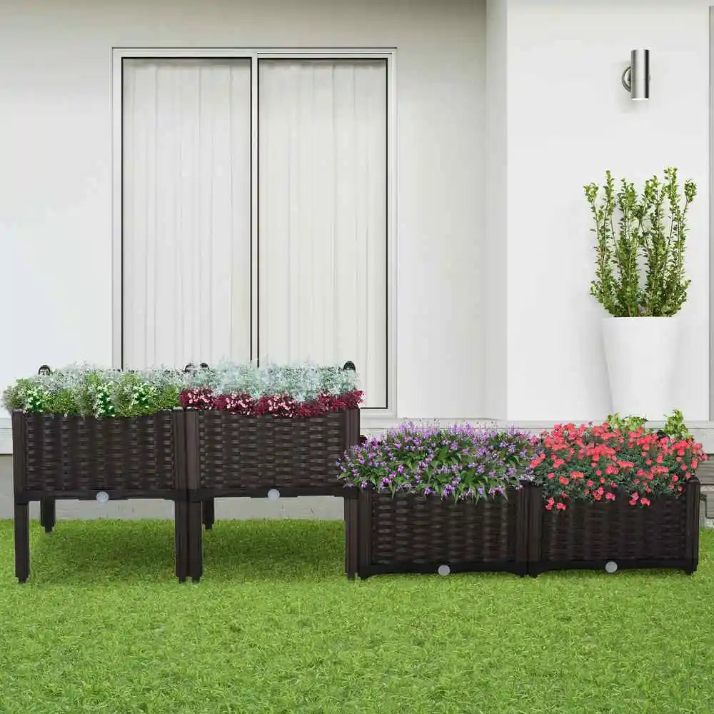 4 Piece Raised Garden Bed with Legs, Self-Watering Planter Box Raised Bed to Grow Flowers, Herbs & Vegetables, Brown Good Vibrations