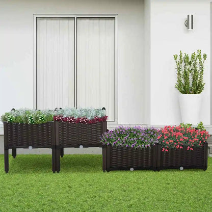 4 Piece Raised Garden Bed with Legs, Self-Watering Planter Box Raised Bed to Grow Flowers, Herbs & Vegetables, Brown Good Vibrations