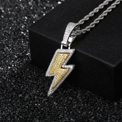 Crystal Charm Necklace Shine Full Zircon Lightning Necklace for Women Men Iced Out Chain Hip Hop Party Jewelry Accessories Good Vibrations
