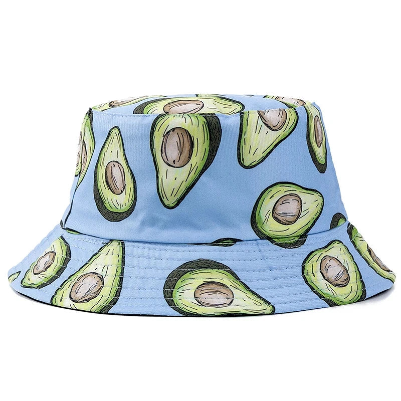 Hot Sale Unisex Bucket Hats Summer Double-sided Wear Fruit Printing Women Cap Outdoor Sun Hat Men Classic Panama Bucket Hat Good Vibrations