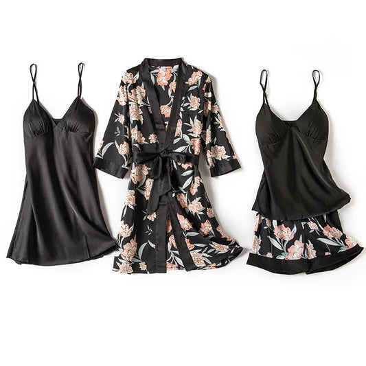 Pajamas for Women Pijama Mujer 4 Piece Set Sexy Ladies Pyjama Sleepwear Women Pajama Sets Sleep Lounge with Chest Pads Home Wear Good Vibrations