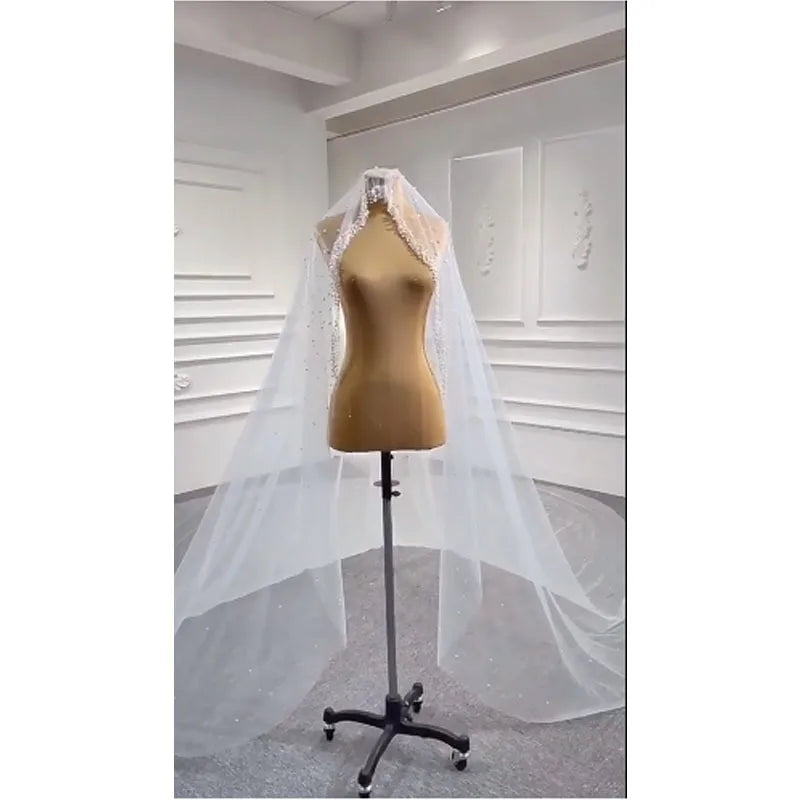 S867A New White Long Section Beads Same As Video 3 Meters Wide Three-dimensional Flower Wedding Bridal Veils Good Vibrations