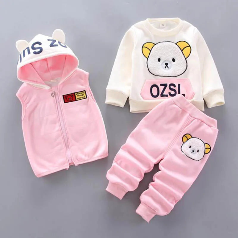 Baby Boys And Girls Clothing Set Tricken Fleece Children Hooded Outerwear Tops Pants 3PCS Outfits Kids Toddler Warm Costume Suit Good Vibrations