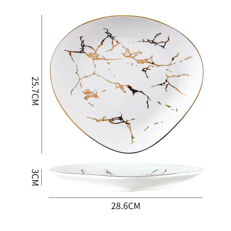 Nordic Dinner Irregular Plates Ins Gold Inlay Dinner Dish Marble Steak Plates Ceramic Dishes Tray Dinnerware Sets Drop Shipping Good Vibrations