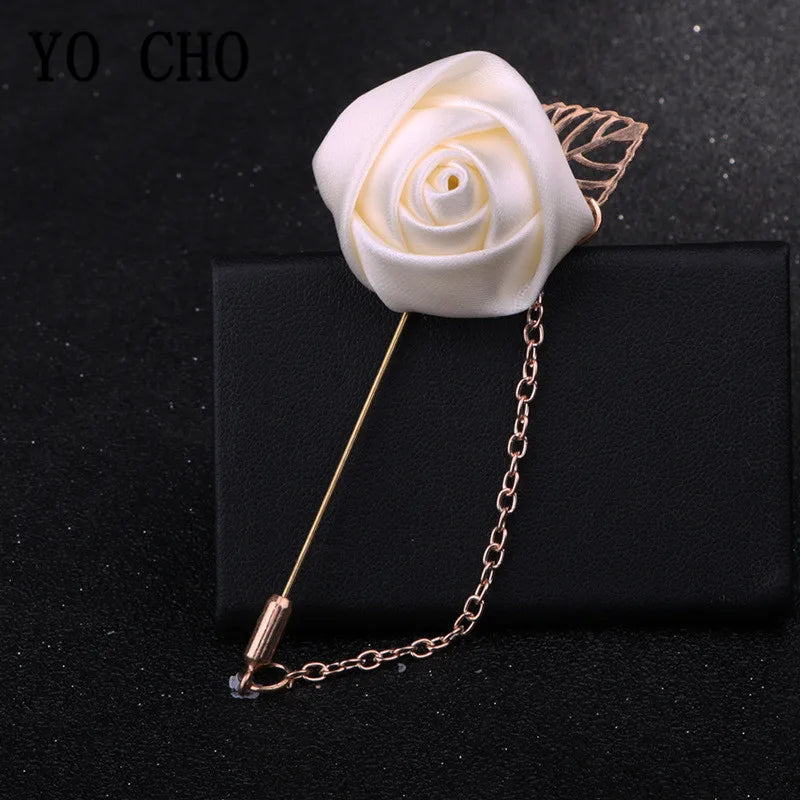 YO CHO Groom Boutonniere Corsage Pins Wedding Silk Flower Groomsman Boutonnieres Buttonhole Wedding Flowers Marriage Accessories Good Vibrations