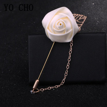 YO CHO Groom Boutonniere Corsage Pins Wedding Silk Flower Groomsman Boutonnieres Buttonhole Wedding Flowers Marriage Accessories Good Vibrations