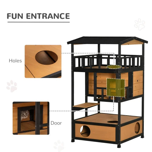 FCJ Outdoor Wooden Playhouse for Cats Wild Cat Shelter Kitten Tree Good Vibrations