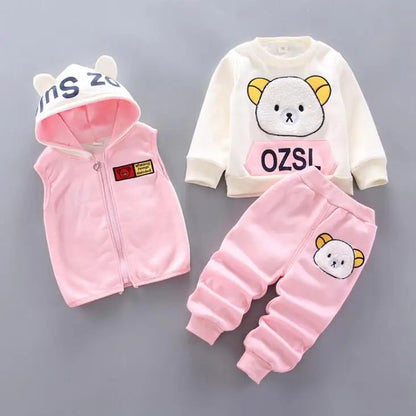 Baby Boys And Girls Clothing Set Tricken Fleece Children Hooded Outerwear Tops Pants 3PCS Outfits Kids Toddler Warm Costume Suit Good Vibrations