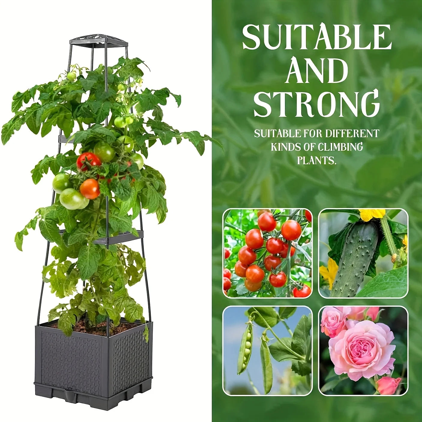 Raised Garden Bed Planter Box with Trellis, Tomato Planters for Climbing Plants Vegetable Vine Flowers Outdoor Patio Good Vibrations