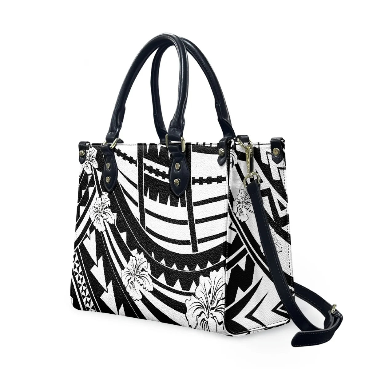 Customized Luxury Leather Women Handbag Hawaii Tribal Polynesian Tattoo Print Pu Leather Purse Shoulder Bag Lightweight Tote Bag Good Vibrations