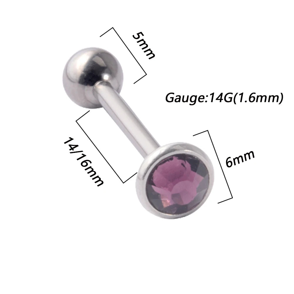 1PC Anti-Allergy Surgical Steel Tongue Rings Women Flat Zircon Piercing Tongue Barbells Piercing Body Jewelry 14g Good Vibrations