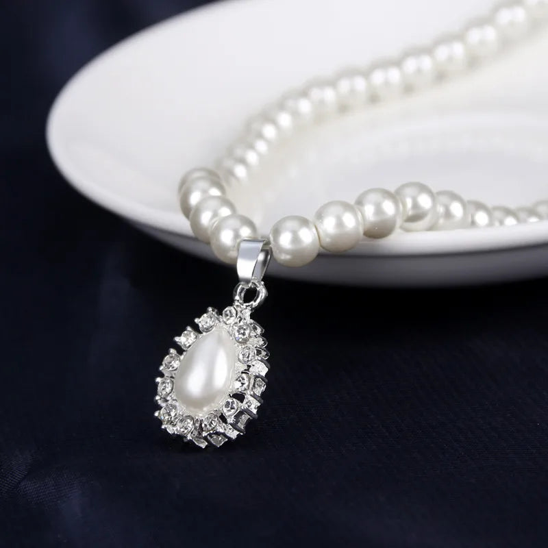 Pearl Jewelry Set for Women Water Drop Dangle Earrings Crystal Pendants Imitation Pearl Beads Necklaces femme brincos e colares Good Vibrations Adult Super Store