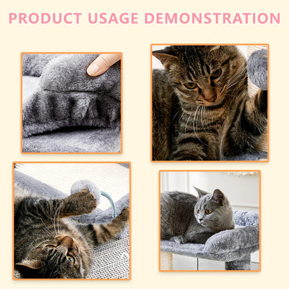 20" Tall Grey Cat Tower 4-in-1 Self Groomer Natural Sisal Plush Perch Bed Indoor Kittens Scratching Post Wood for Small Cats Good Vibrations