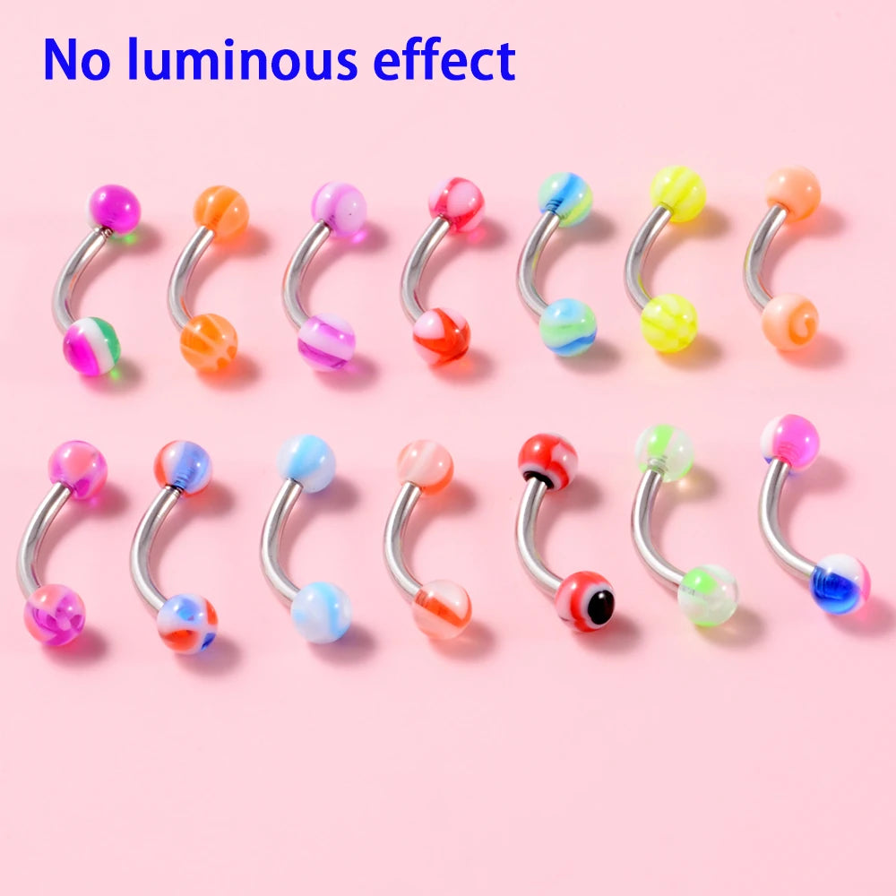 Surgical Steel Bar Tongue Rings Acrylic Glow in the dark ball Tongue Barbell Luminous Acrylic Ball Belly button Ring Piercing Good Vibrations