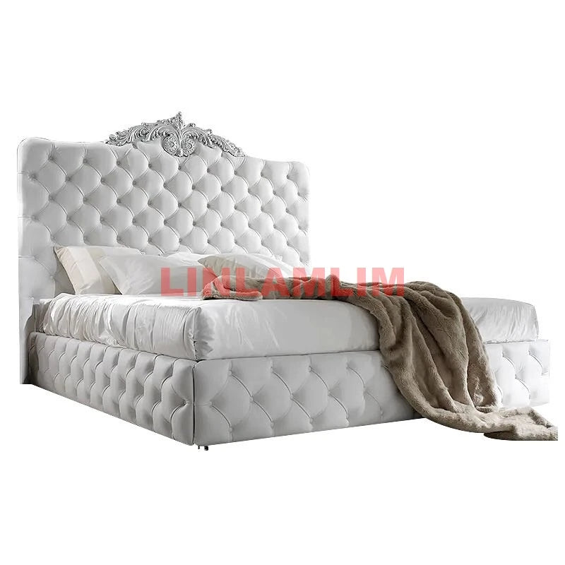 rectangle bed frame camas кровать двуспальная cama Genuine Leather BED سرير lit camara beds solid wooden carved leather buttons Good Vibrations