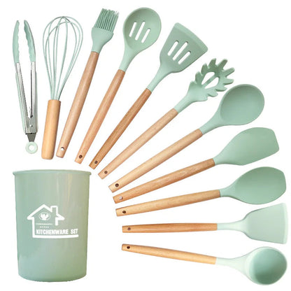 2022 Christmas Gift Food Grade Silicone Cutlery Set Wooden Handle Kitchen Gadgets Kid With Spatula Spoon Spaghetti Server Laddle Good Vibrations