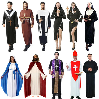 Halloween Costume Cosplay Jesus Christ Outfit Male Missionary Priest the Virgin Mary Priest Nun Bishop Costume