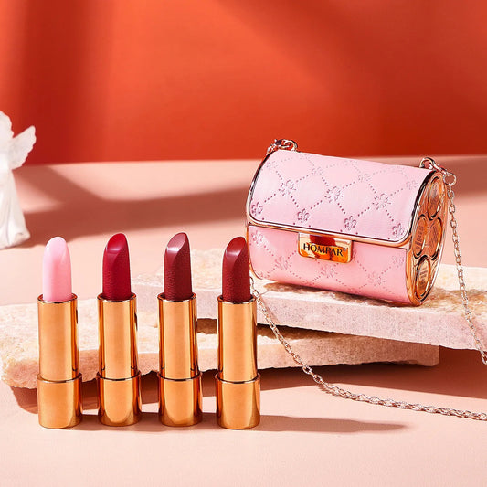 Luxury Pet Leather Bag Lipstick Set Non-Stick Cup Non-Fading Lip Balm Gift Box Lip Stick Full Set Wholesale Good Vibrations