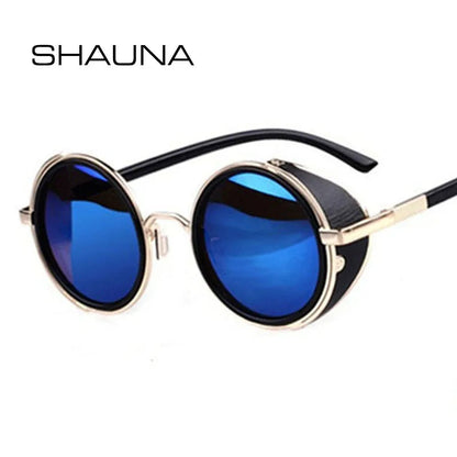 SHAUNA Vintage Women Steampunk Retro Coating Men Round Sunglasses Brand Designer Punk Sun Glasses UV400 Good Vibrations