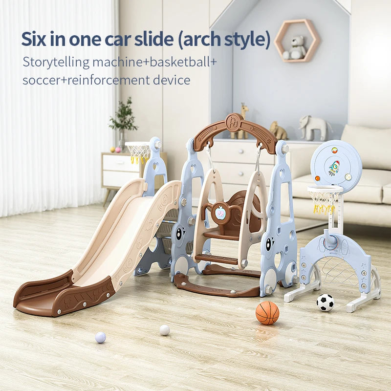 Indoor 6-in-1 Plastic Swing and Slide Set for Kids PE Baby Climbing Equipment Kindergarten Daycare Playhouse Good Vibrations