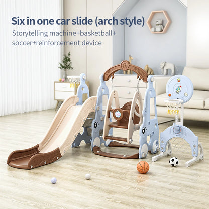 Indoor 6-in-1 Plastic Swing and Slide Set for Kids PE Baby Climbing Equipment Kindergarten Daycare Playhouse Good Vibrations
