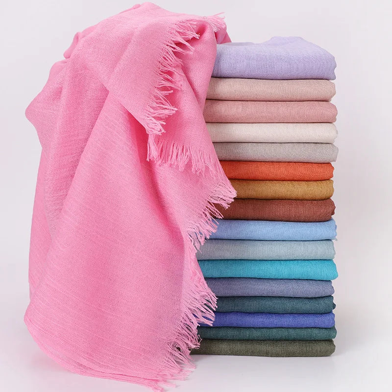 High Quality Viscose Cotton Hijab Shawls Plain Tassels Polyester Veils for Hijab Ladies Good Vibrations
