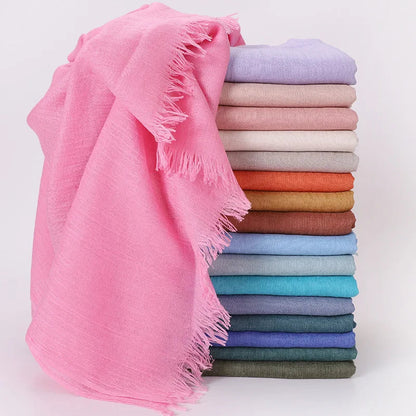 High Quality Viscose Cotton Hijab Shawls Plain Tassels Polyester Veils for Hijab Ladies Good Vibrations