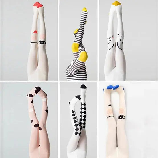 YWHUANSEN Spring Children Tights Cartoon Cat Baby Girl Pantyhose Cotton Knitted Cotton Cute Kids Stocking Baby Pantyhose Tights Good Vibrations