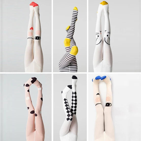 YWHUANSEN Spring Children Tights Cartoon Cat Baby Girl Pantyhose Cotton Knitted Cotton Cute Kids Stocking Baby Pantyhose Tights Good Vibrations