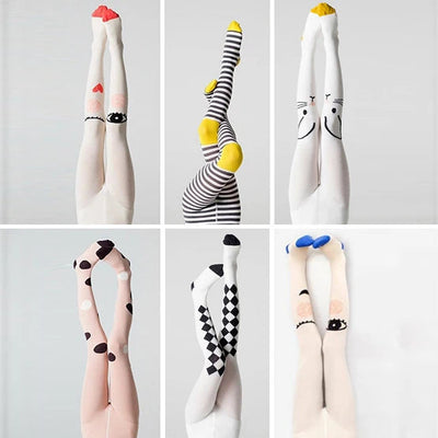 YWHUANSEN Spring Children Tights Cartoon Cat Baby Girl Pantyhose Cotton Knitted Cotton Cute Kids Stocking Baby Pantyhose Tights