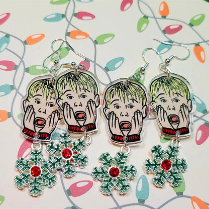 Creative Home Alone Woman Acrylic Earrings Snowflake Pendant Earrings Gift for her Good Vibrations